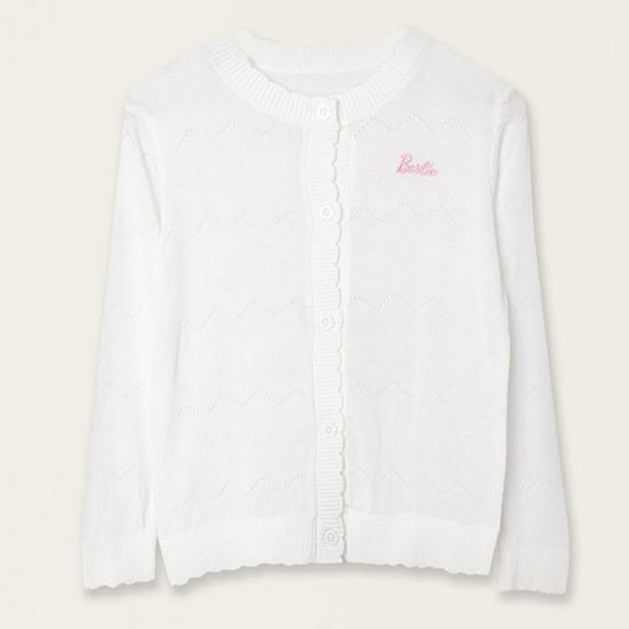 AUNVITO Breathable Lace Cardigan for Kids 4-16Y, Long Sleeve Round Neck Knit Cotton Open Front Casual Comfort Solid Color Lightweight Sweater