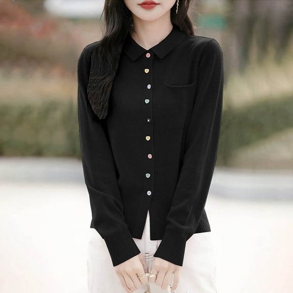 AUNVITO Breathable Lightweight Long Sleeve Cardigan for Women - Casual Loose Fit Knit Open Front Sweater with Solid Color