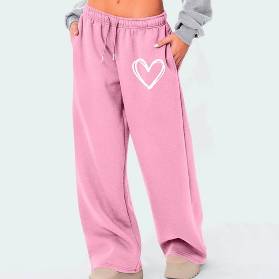 AUNVITO Buttery Soft High Waist Yoga Pants for Women, Loose Fit Heart Print Drawstring Sweatpants with Pockets, Squat Proof Casual Lounge Athletic Trousers