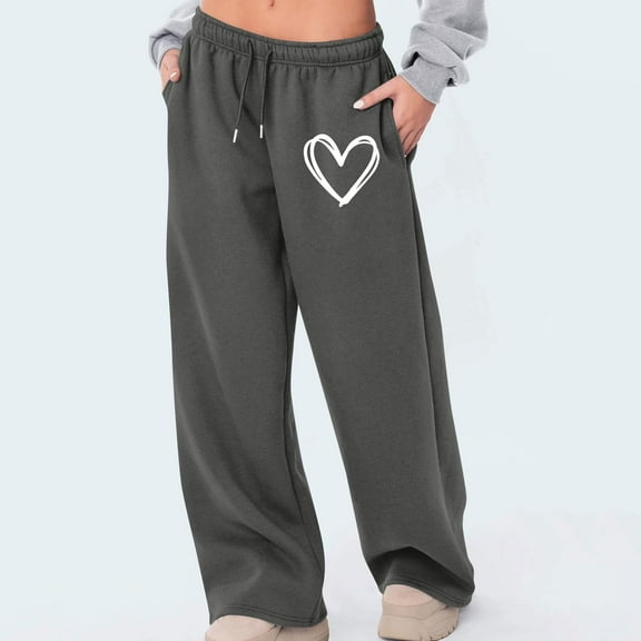 AUNVITO Buttery Soft High Waist Yoga Pants for Women, Loose Fit Heart Print Drawstring Sweatpants with Pockets, Squat Proof Casual Lounge Athletic Trousers