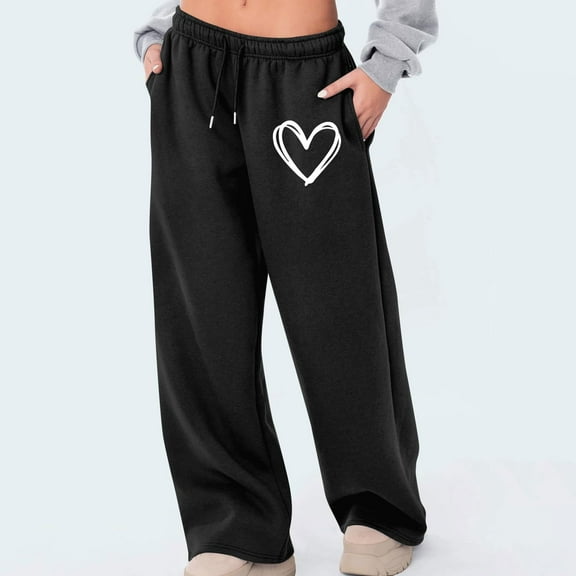 AUNVITO Buttery Soft High Waist Yoga Pants for Women, Loose Fit Heart Print Drawstring Sweatpants with Pockets, Squat Proof Casual Lounge Athletic Trousers