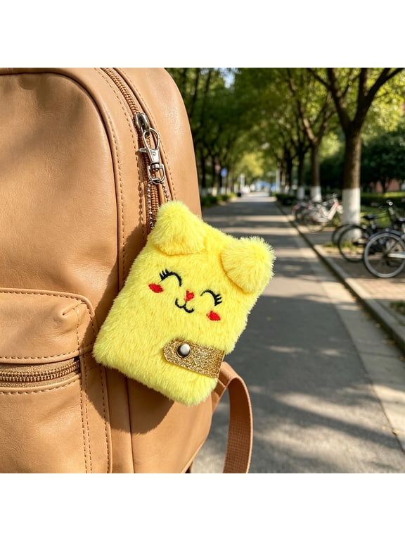 Cartoon Cat Plush Notebook, Soft Furry Journal, Mini Plush Notepad, Cute Backpack Keychain, Gift Writing Book for Girls and Boys