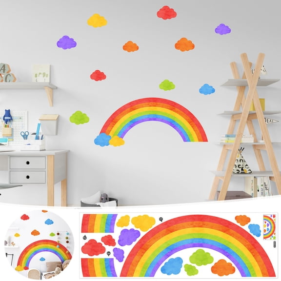 AUNVITO Cartoon Rainbow Cloud Wall Sticker, Colorful Background Wall Decal, Home Living Room Bedroom Wall Decoration Sticker Set for Indoor Room Decor