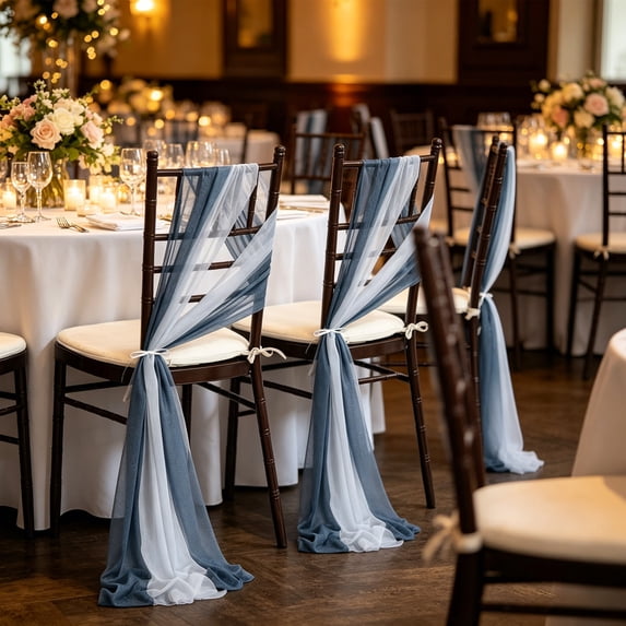 AUNVITO Chair Back Sash Drape Wedding Banquet Decor, 2-Piece Two-Tone Color Organza Bow Sash for Hotel Ceremony Reception Decoration, 1 Set