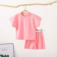 thumbnail image 1 of AUNVITO Children Solid Color Loose Leisure Boy Girl Shorts Short Sleeve Round-Neck Blouses T-shirt Sets, 1 of 3