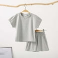 thumbnail image 1 of AUNVITO Children Solid Color Loose Leisure Boy Girl Shorts Short Sleeve Round-Neck Blouses T-shirt Sets, 1 of 3