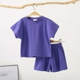 thumbnail image 1 of AUNVITO Children Solid Color Loose Leisure Boy Girl Shorts Short Sleeve Round-Neck Blouses T-shirt Sets, 1 of 3