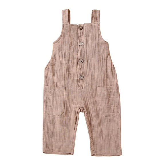 AUNVITO Children's Solid Color Shoulder Strap Pants Pocket Jumpsuit Full Length Pants Overalls