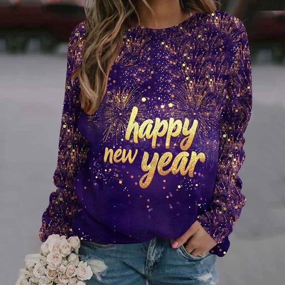 AUNVITO Christmas Women's Fleece Crew Neck Casual Sweatshirt Raglan Sleeve Long Sleeve Loose Fit Pullover
