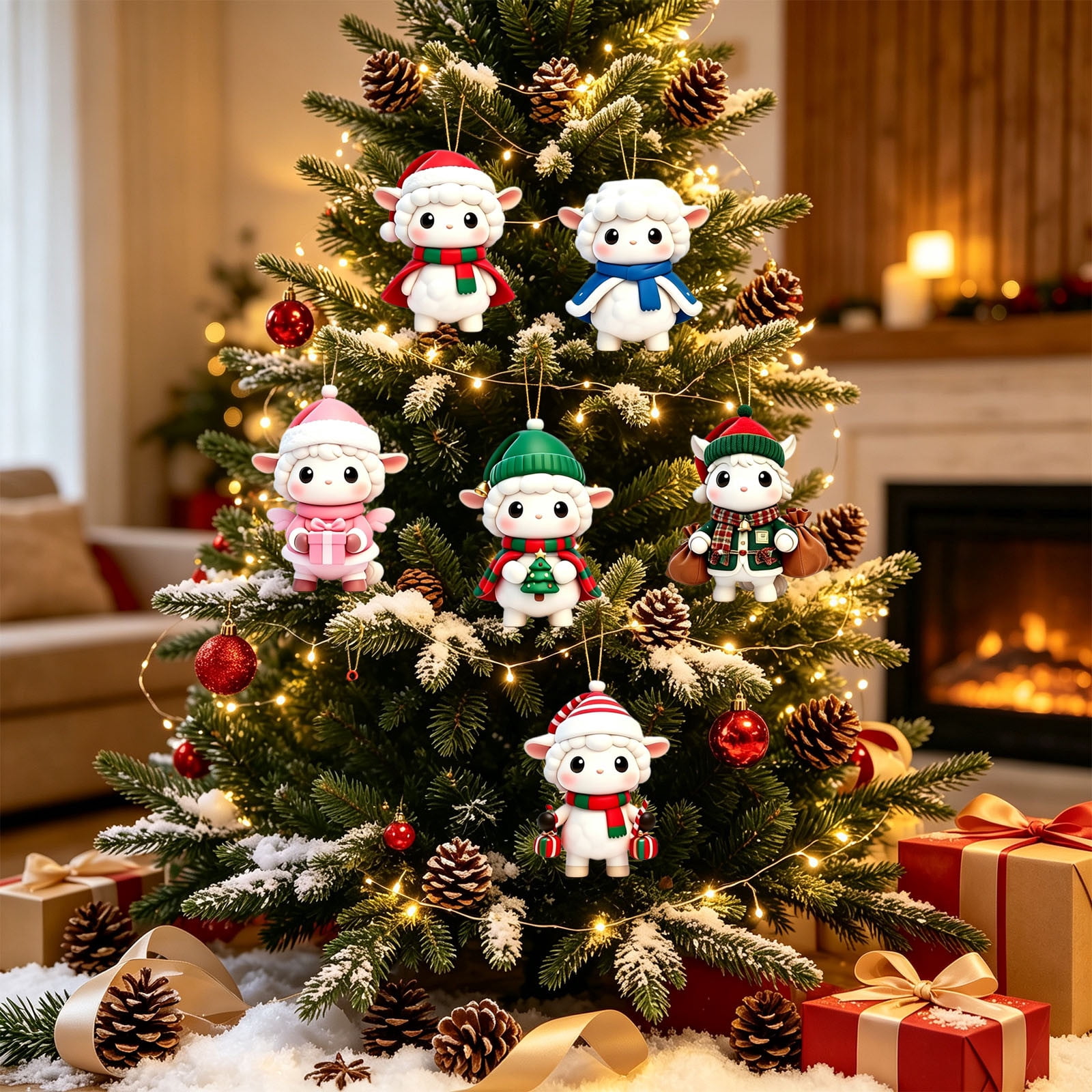 AUNVITO Clearance 2027 Christmas Sheep Acrylic Ornament Set 6 Pcs Cute ...