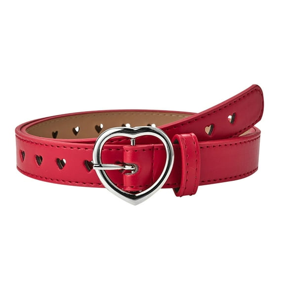 AUNVITO Clearance Children's and Girls' Peach Heart Buckle Fashion Belt with Love Hole Hollow Decoration Belt Summer Kids Clothes