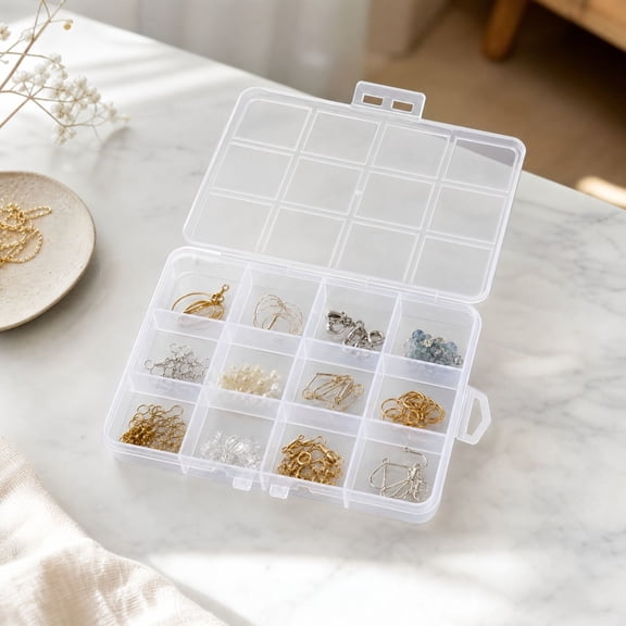AUNVITO Clearance Clear Plastic 12 Grid Storage Box Organizer Case for Beads Jewelry Craft Small Parts Home Office Desktop Storage Container with Lid
