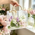 thumbnail image 1 of AUNVITO Clearance Transparent Cellophane Flower Bouquet Bag with Bow Ribbon for Wedding Birthday Holiday Party Gift Wrapping Handheld Tote, 1 of 6