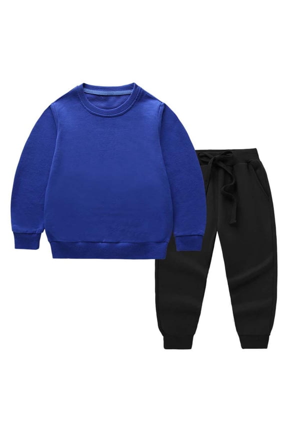 Color Block Casual Cotton Sets for Boys & Girls 1-11Y Long Sleeve Tops & Elastic Waist Joggers 2-Piece Outfits Solid Color Loose Fit