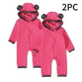 thumbnail image 1 of AUNVITO Cozy Bear Hood Unisex Baby Romper 0-24M Soft Fleece Long Sleeve Bodysuit 2PC Set with Snap Closure, 1 of 9