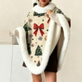 thumbnail image 1 of AUNVITO Cozy Christmas Print Fleece Shawl with Thick Faux Fur Collar Women's Warm Homewear Sleeveless Winter Wrap, 1 of 6