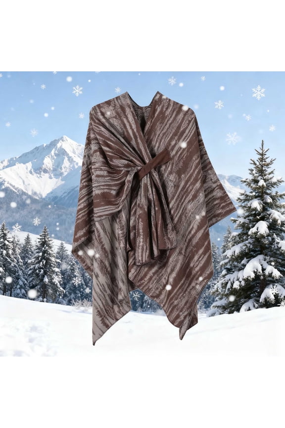 Cozy Comfortable Shawl Wraps with Side Tie Slit Design Warm Winter Cape for Women