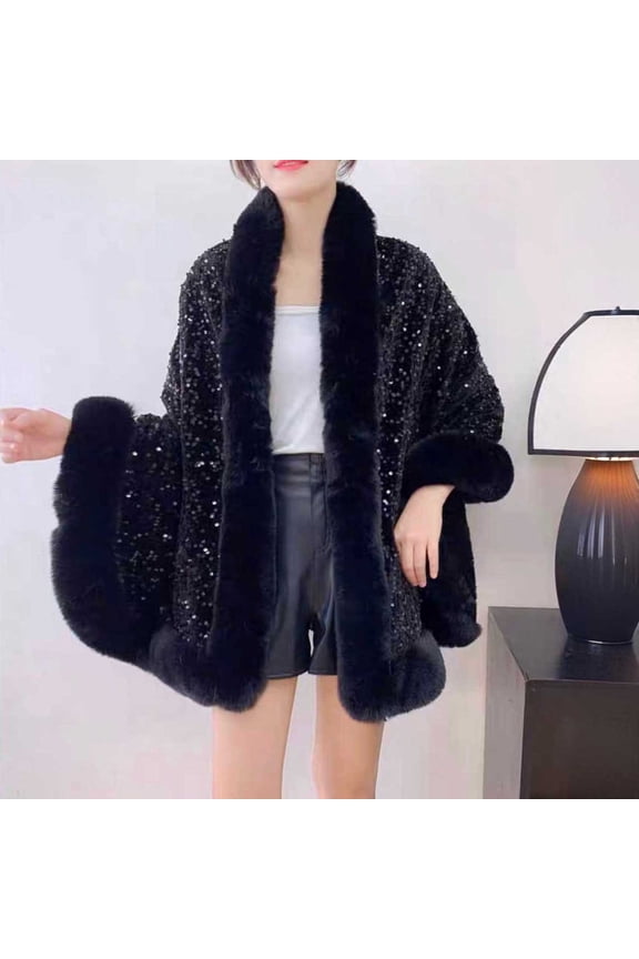 Cozy Faux Fur Collar Velvet Cape Coat Winter Warm Hooded Shawl Cloak for Women