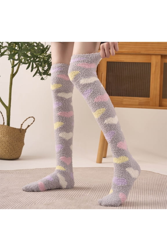 Cozy Thermal Knee-High Socks for Women Winter Fleece-Lined Thick Warm Casual Long Socks with Heart Design