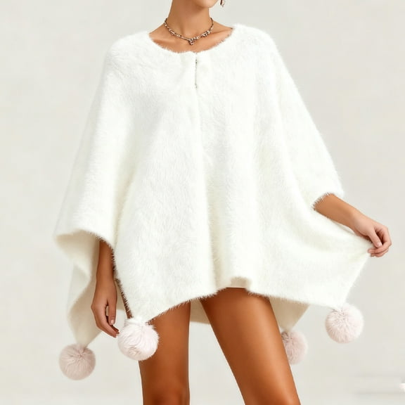 AUNVITO Cozy Thickened Loose Fit Cape Cardigan with Plush Textured Mid-Length Winter Outwear for Women