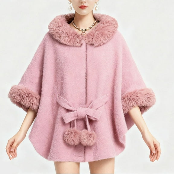 AUNVITO Cozy Thickened Loose Fit Cape Cardigan with Plush Textured Mid-Length Winter Outwear for Women