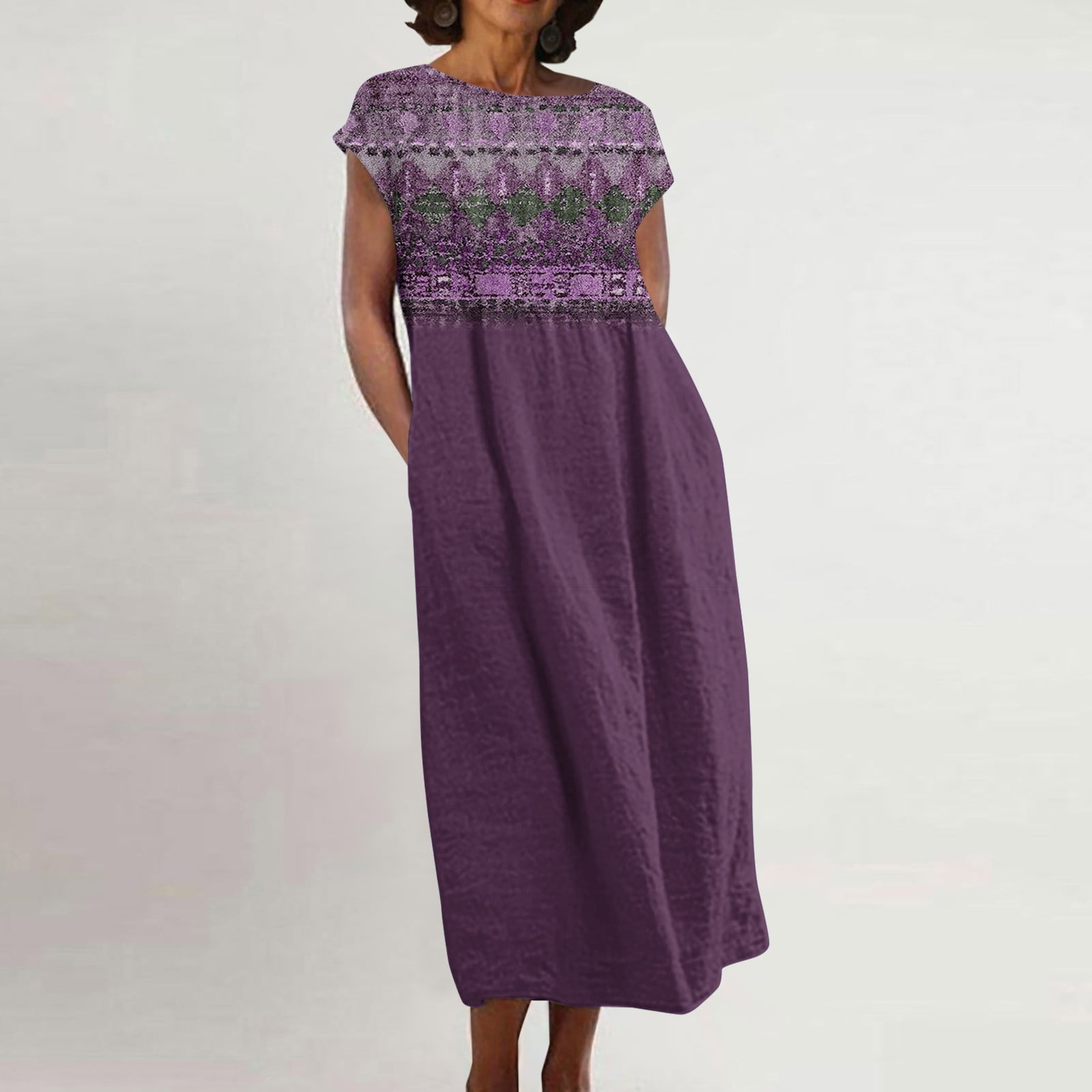 AUNVITO Fashion Dress For Women,2023 Summer Cotton Linen Boho Casual