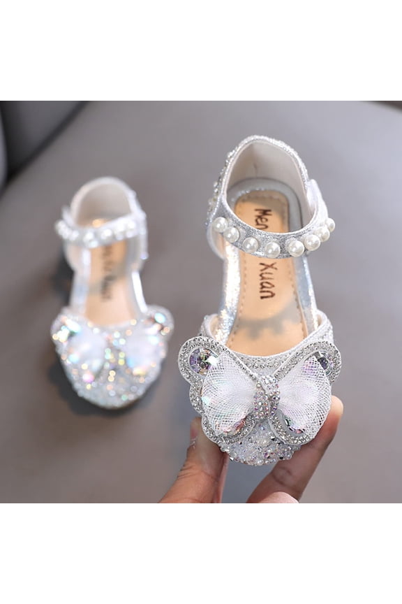 Fashion Summer Girls Sandals Dress Performance Dance Shoes Sequin Pearl Mesh Bow Buckle Princess Shoes