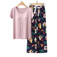 AUNVITO Fashion Women's Padded Pajamas Cotton Silk Floral Pants Home