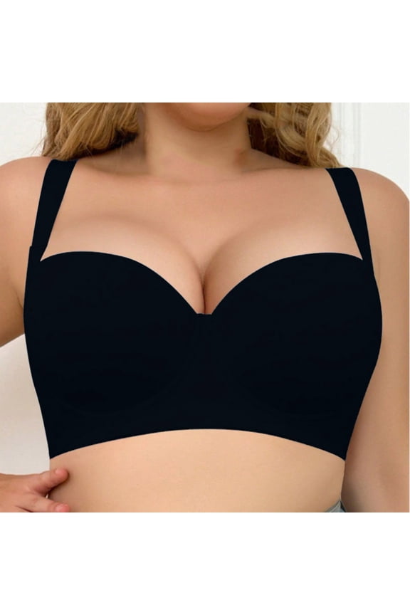 Full Support Lift No-Slip Wire Bra Women's Plus Size C Cup Seamless Push-Up Deep V Plunge Stylish Lingerie with 5-Row Hook & Eye Closure