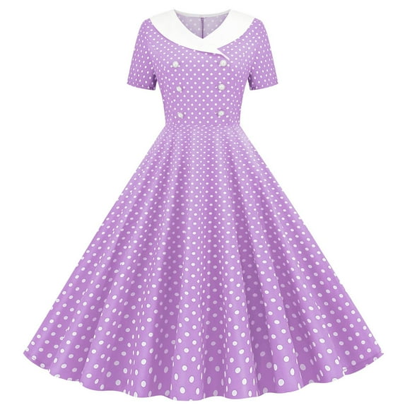 AUNVITO Girl's 1950s Vintage Audrey Hepburn Style Cocktail Swing Dresses