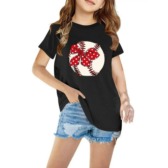 AUNVITO Girl's Tops Toddler Kids Boys Girls Cotton T-shirt Fashion Cute Round Neck Print Tee Short Sleeve Top