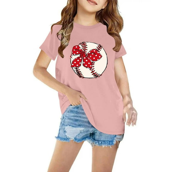 AUNVITO Girl's Tops Toddler Kids Boys Girls Cotton T-shirt Fashion Cute Round Neck Print Tee Short Sleeve Top