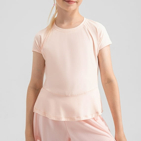 AUNVITO Girl's Tops Toddler Kids Girls Fashion Cute Solid Color Soft Short Sleeve Skin Friendly Yoga Sports Top