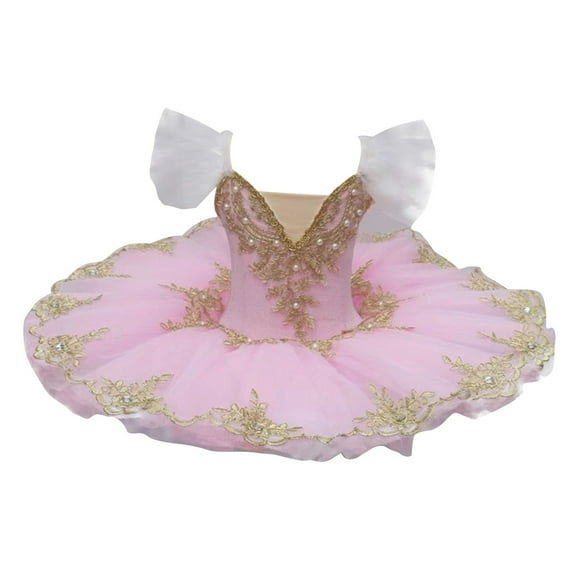 AUNVITO Girls 1-14 Years Dance Practice Soft Tulle Princess Dress with Woven Ribbon Trim Fluffy Mesh Skirt Sleeveless V-Neck Layered Tutu