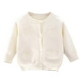 thumbnail image 1 of AUNVITO Girls 1-8Y Knit Cardigan Pearl Accent Round Neck Open Front Lightweight Sweater Soft Polyester, 1 of 2