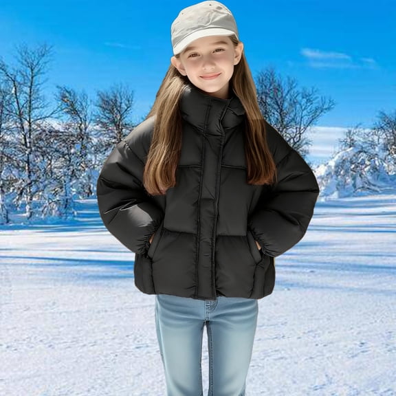 AUNVITO Girls 2-12Y Thickened Fleece-Lined Hooded Puffer Coat with Zipper Front Pockets Casual Warm Winter Jacket