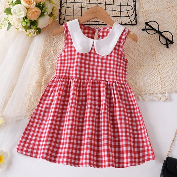 AUNVITO Girls 2-8 Years Spring Plaid Cotton Sleeveless Dress - Sweet Picnic Outfit