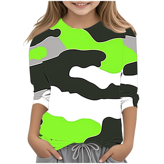 AUNVITO Girls 3/4 Sleeve Round Neck Pullover T-shirt Fashion Print Casual Y2k Style