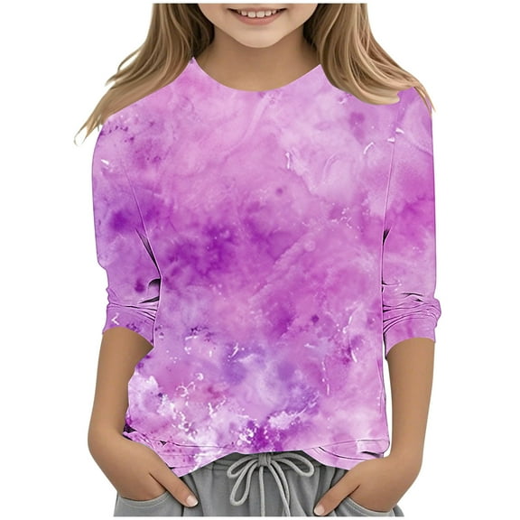 AUNVITO Girls 3/4 Sleeve Round Neck Pullover T-shirt Fashion Print Casual Y2k Style