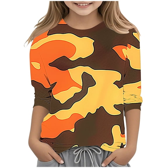 AUNVITO Girls 3/4 Sleeve Round Neck T-Shirt Top Fashion Print Basic Casual Comfy Y2K