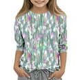 thumbnail image 1 of AUNVITO Girls 3/4 Sleeve Shirts 2025 New Print Round Neck Blouse Casual Cute Tunic Tops Basic Tees Sport Tshirt, 1 of 5