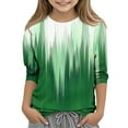 thumbnail image 1 of AUNVITO Girls 3/4 Sleeve Shirts 2025 New Print Round Neck Blouse Casual Cute Tunic Tops Basic Tees Sport Tshirt, 1 of 5