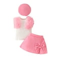 thumbnail image 1 of AUNVITO Girls 3-Piece Set Sleeveless Ribbed Tulle Tank Top Bow Skirt Hat Solid Color Fashion Outfit, 1 of 9
