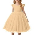 thumbnail image 1 of AUNVITO Girls 4-10Y Puffy Tulle Dress Cap Sleeve with Pearl Bow Elegant Party Formal Gown, 1 of 5
