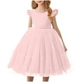 thumbnail image 1 of AUNVITO Girls 4-10Y Puffy Tulle Dress Cap Sleeve with Pearl Bow Elegant Party Formal Gown, 1 of 5