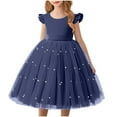 thumbnail image 1 of AUNVITO Girls 4-10Y Puffy Tulle Dress Cap Sleeve with Pearl Bow Elegant Party Formal Gown, 1 of 5