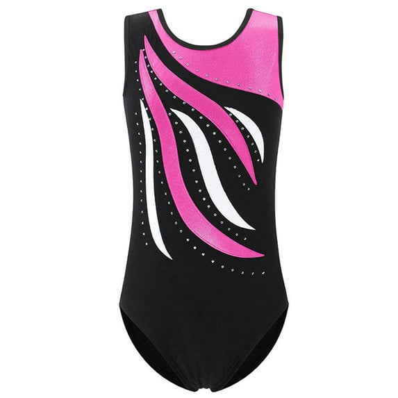 AUNVITO Girls 4-13 Years Multicolor Rhinestone Breathable Tank Top Gymnastics Leotard Comfortable One-Piece Latin Dance Costume with Built-in Shorts for Competition Performance