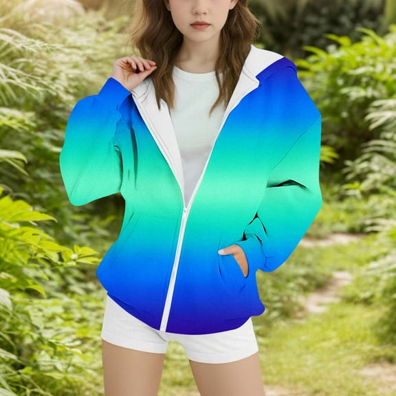 AUNVITO Girls 4-15Y Fleece Hooded Jacket Striped Print Casual Sporty Winter Warm Lightweight Elastic Cuffs Cozy Pullover