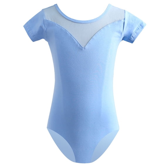 AUNVITO Girls Ballet Leotard High Elasticity Short Sleeve Bodysuit Open Back Dance Practice Gymnastics Outfit Solid Color Romper Shorts