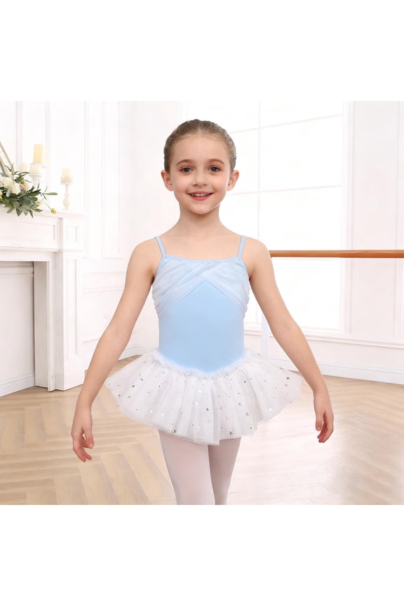 Girls Ballet Leotard Sleeveless Round Neck Back Cutout with Sequins Elegant Dance Wear for Practice